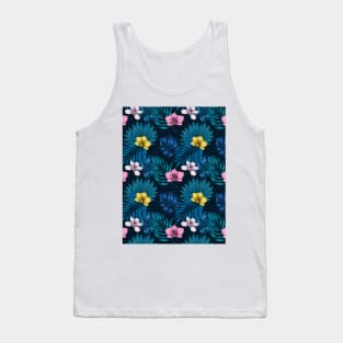 Orchids and palm leaves, pink, yellow and blue Tank Top